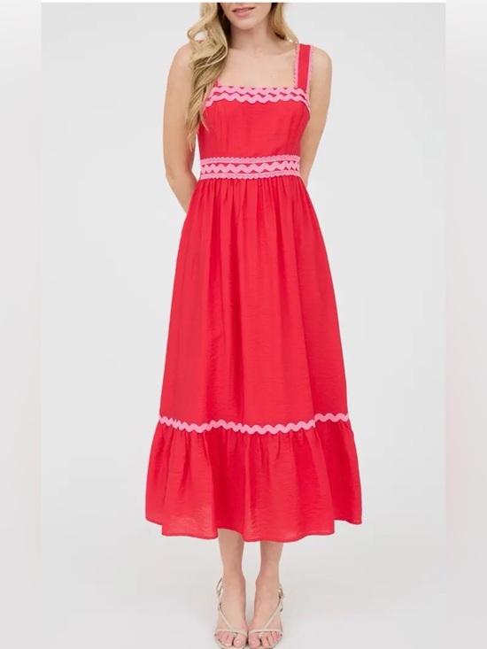 Blu Pepper Dresses & Skirts - Blu Pepper Red Maxi Dress with Pink Rickrack Trim